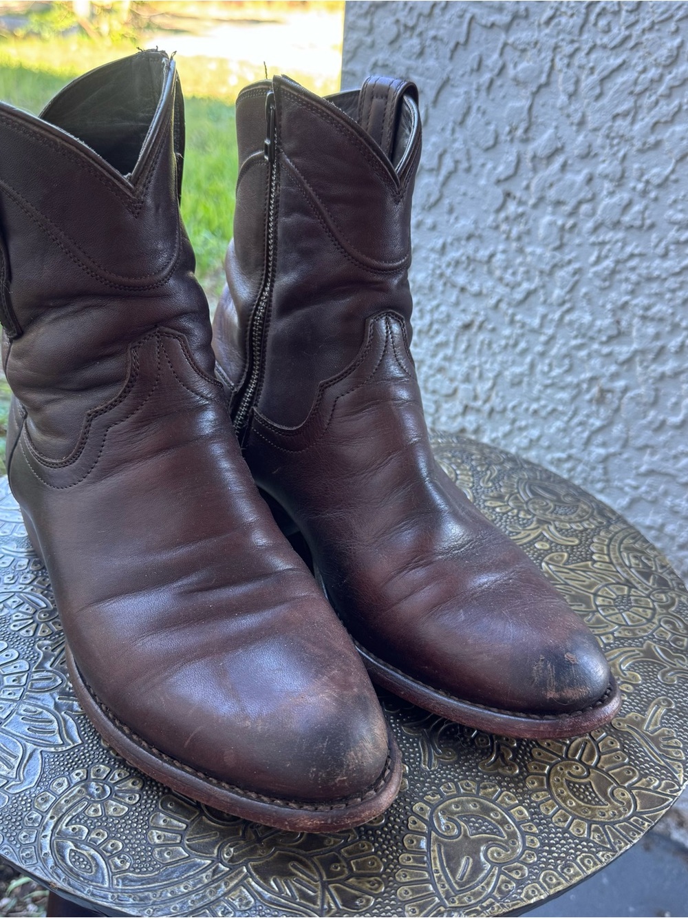 Tecovas Brown Leather Western Zip Ankle Boots